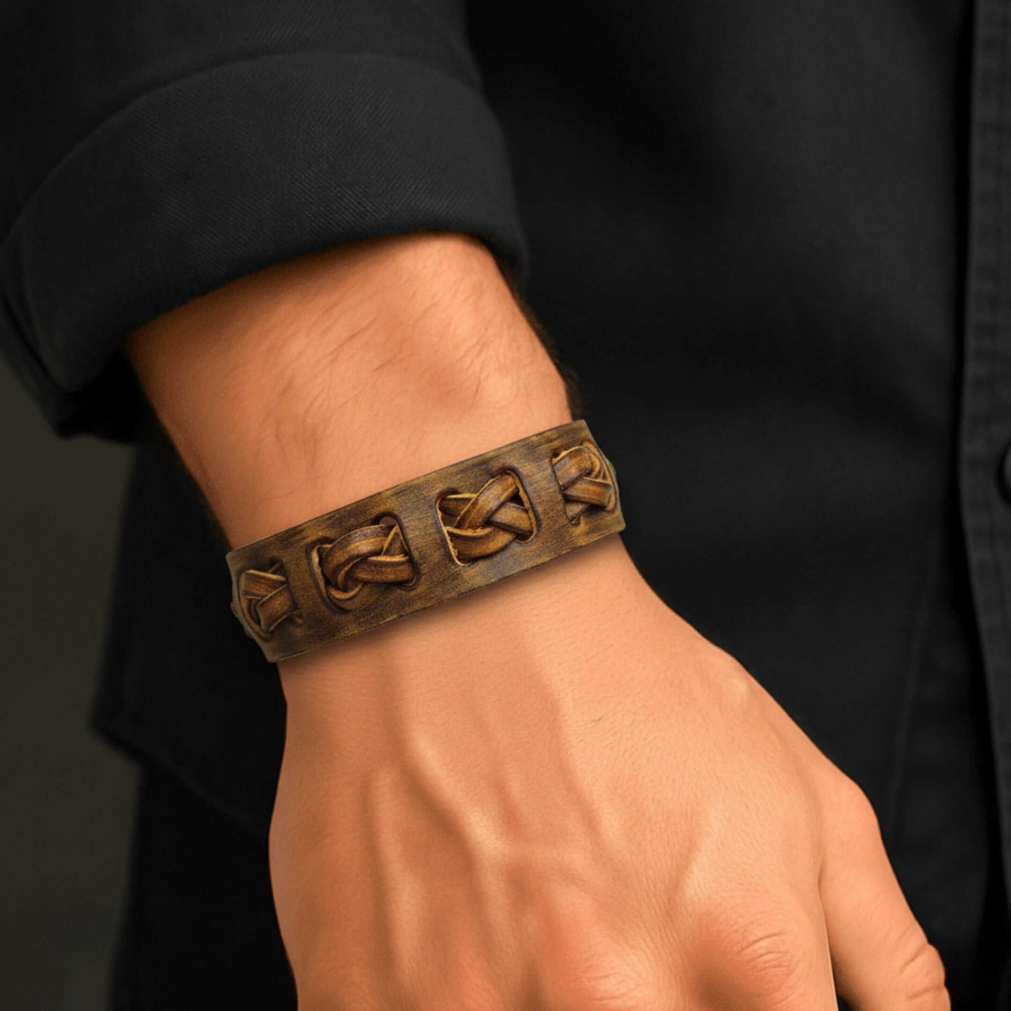 FRONTIER CUFF - 32mm Genuine Leather Adjustable Bracelet for Men & Boys (7 inch) — Leather Bracelet for Men | THE MEN THING