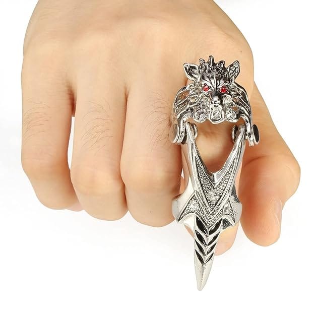 FURIOUS-REDEYE - Gothic Wolf Knuckle Joint Full Finger Ring for Men & Boys - THE MEN THING