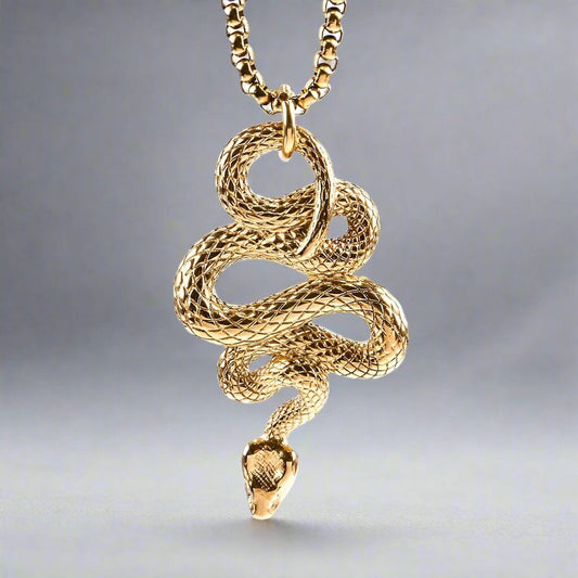 GOLD GUARDIAN SNAKE - Pure Titanium Steel Pendant with 24inch Round Box Chain for Men & Boys — SS Pendant/ Necklace for Men | THE MEN THING