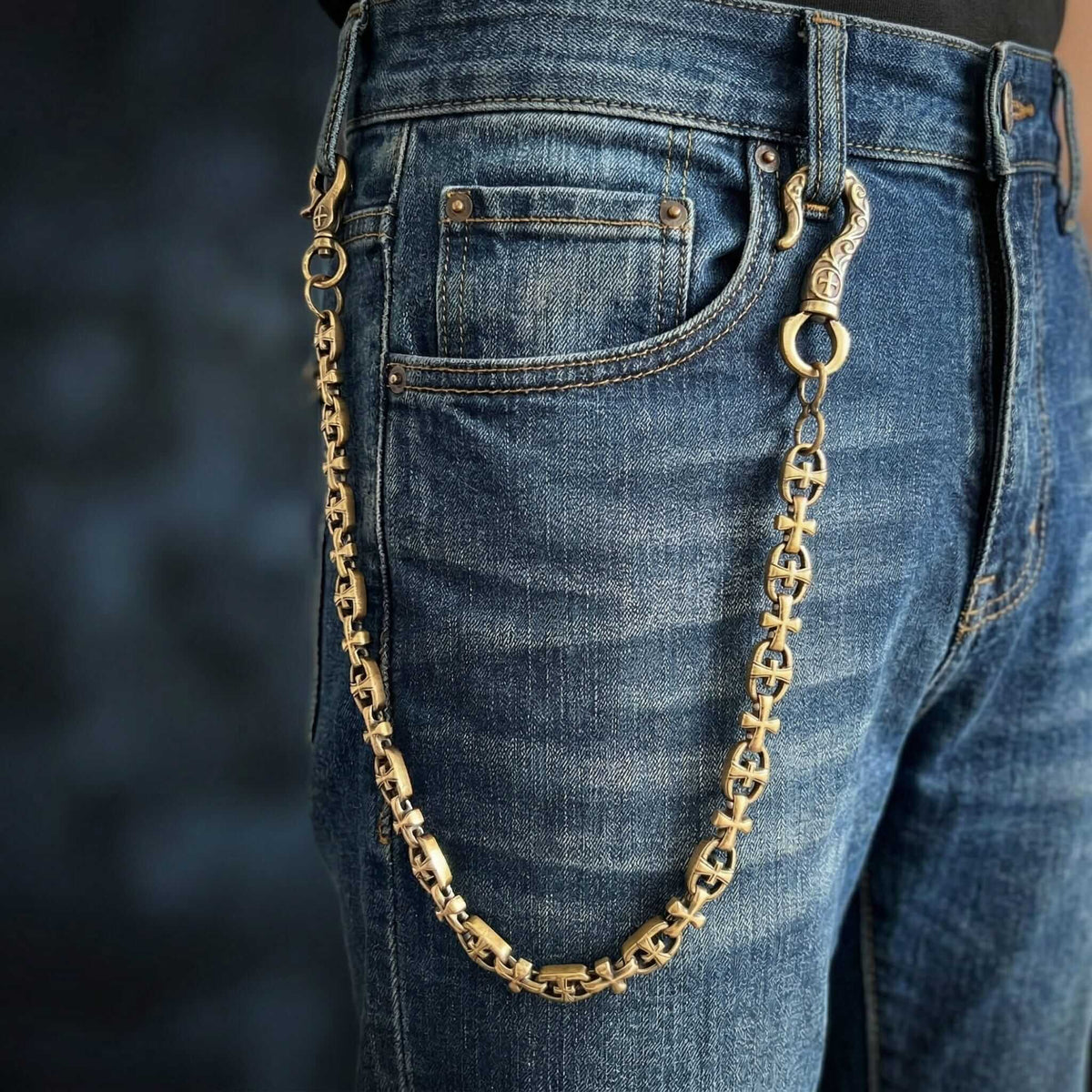 GOTHIC CROSS - Antique Bronze13mm Titanium Steel Heavy Biker Chain for Jeans with Lobster Clasps for Men & Boys - 20 inch — Biker Fashion for Men | THE MEN THING