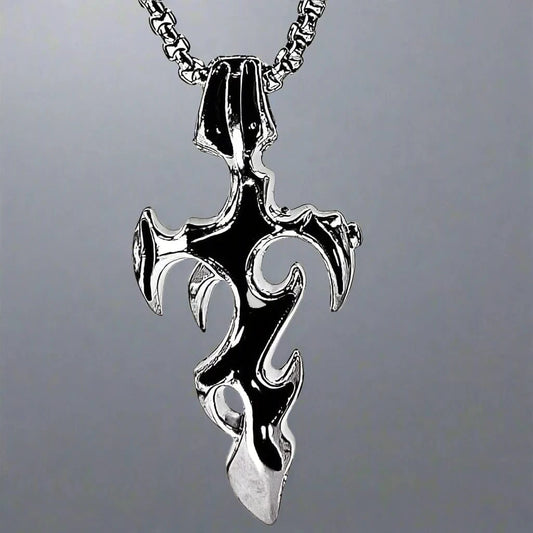 GOTHIC ENAMEL (Black) - Alloy Pendant with Pure Stainless Steel 24inch Round Box Chain, European trending Style for Men & Boys — SS Pendant/ Necklace for Men | THE MEN THING