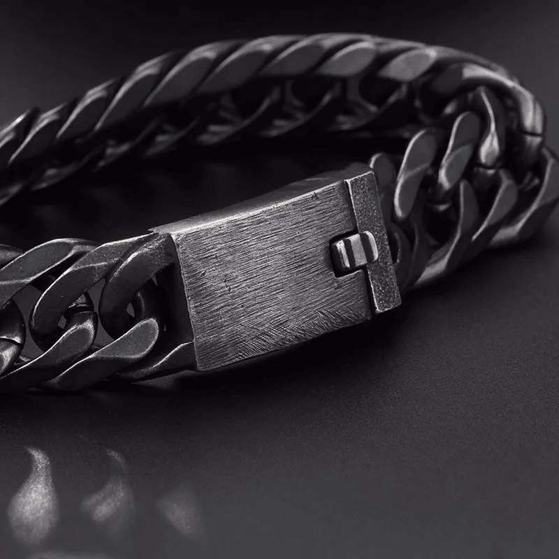 GRAVITAS LINK - 11.5mm Pure Black Titanium Steel Bracelet with Push Button Clasp for Men & Boy (8 inch) - THE MEN THING