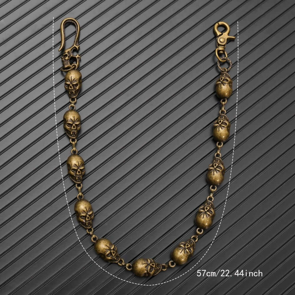 GRIMEX SKULL - Antique Gold 18mm Titanium Steel Skull Heavy Biker Chain for Jeans with Lobster Clasps for Men & Boys - 22 inch — Biker Fashion for Men | THE MEN THING