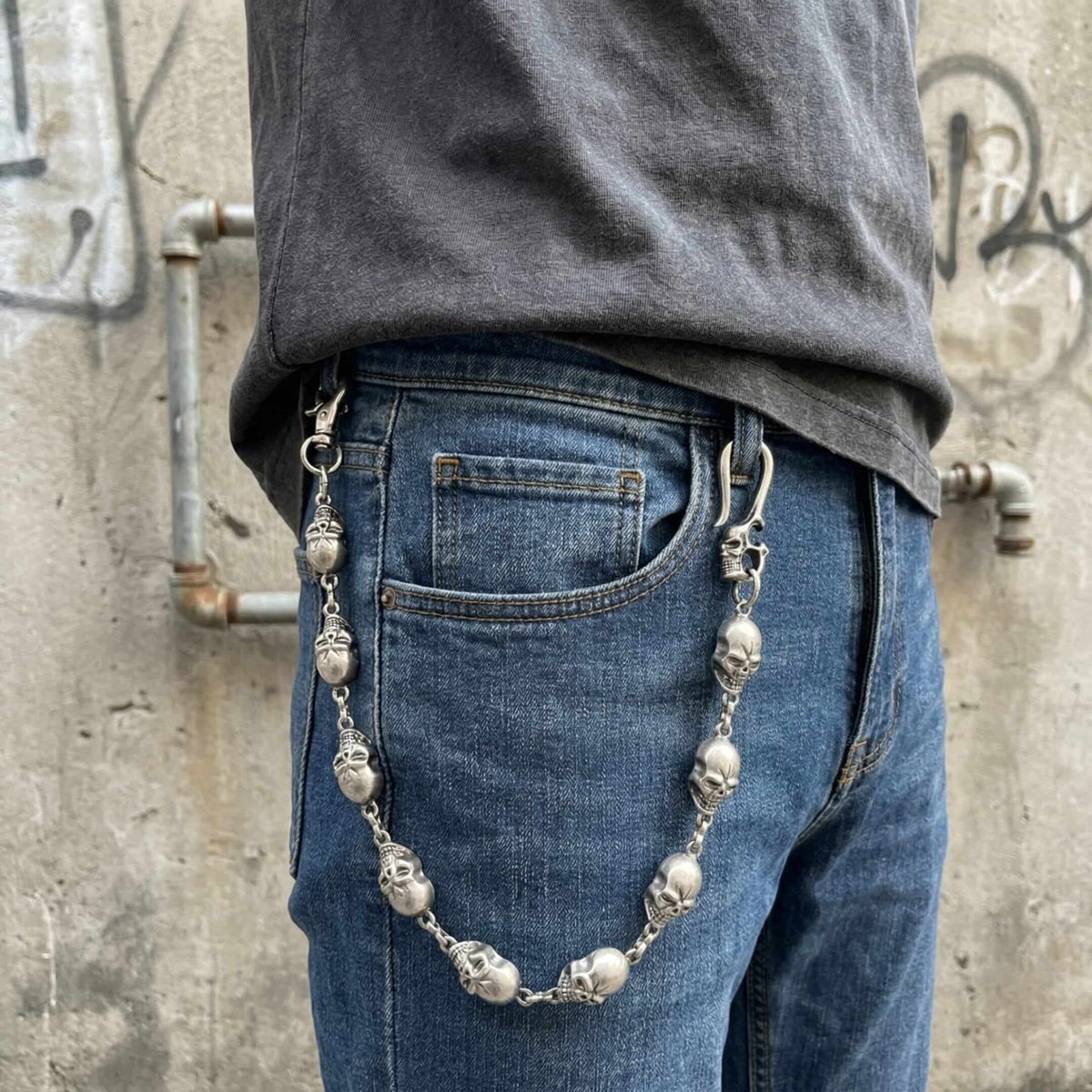 GRIMEX SKULL - Antique Steel 18mm Titanium Steel Skull Heavy Biker Chain for Jeans with Lobster Clasps for Men & Boys - 22 inch — Biker Fashion for Men | THE MEN THING