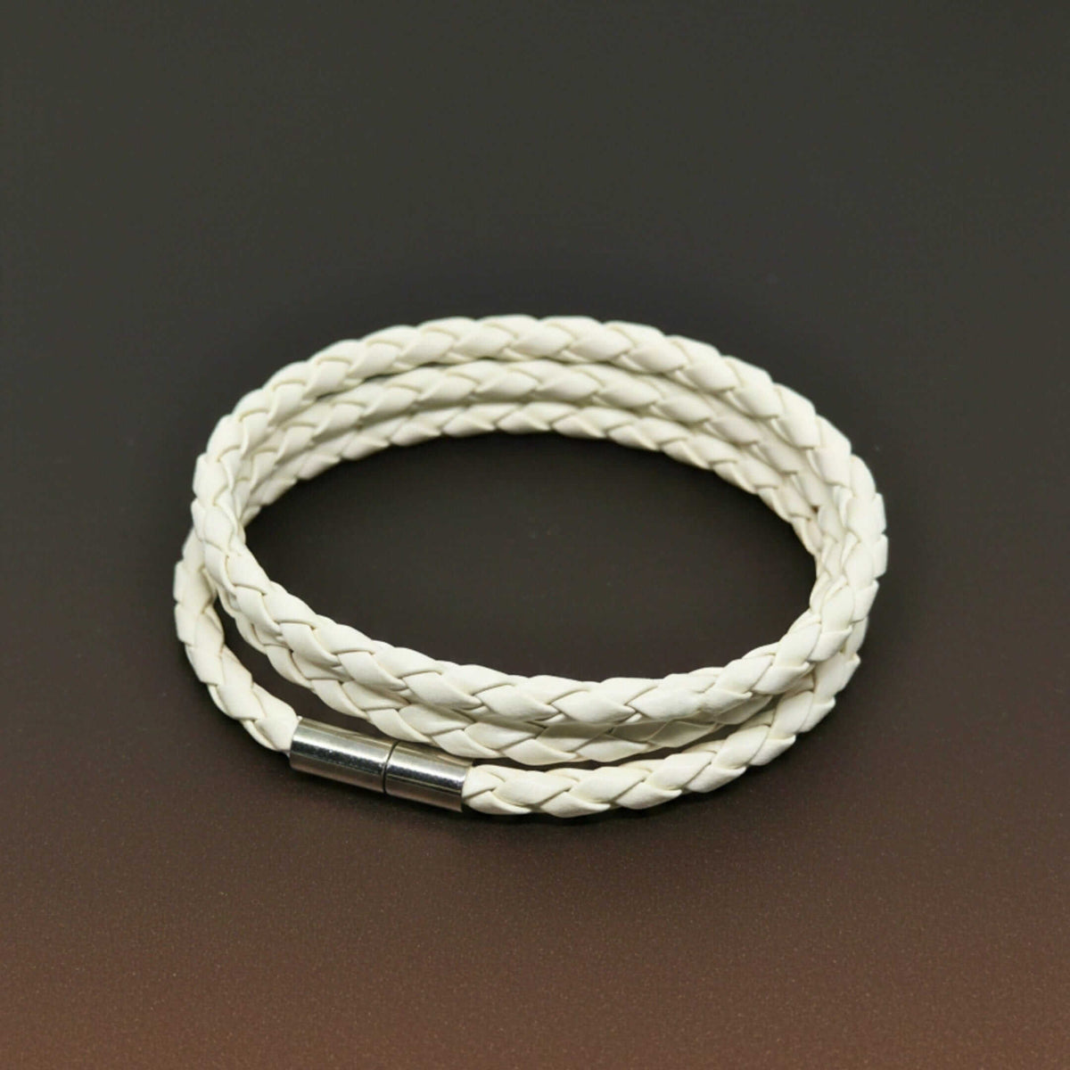 GRIMOAK TWIST - White 5mm Genuine Leather Bracelet with Stainless Steel Magnetic Barrel Push Clasp for Men & Boys (24 inch) — Leather Bracelet for Men | THE MEN THING