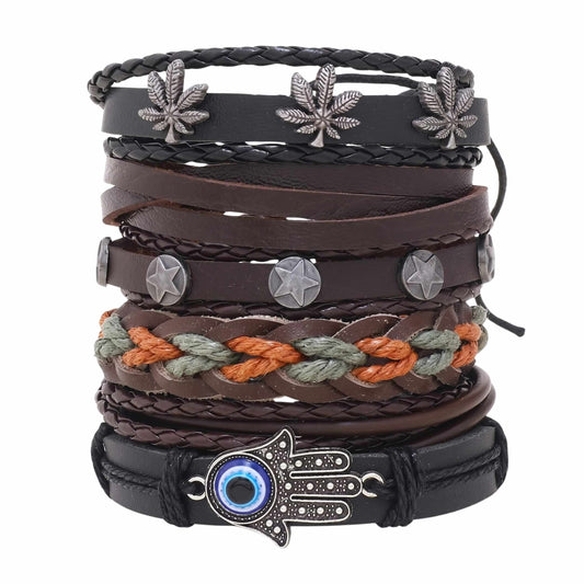 HAMSA CORE - 6 Pcs Genuine Leather Adjustable Bracelet for Men & Boys — Leather Bracelet for Men | THE MEN THING