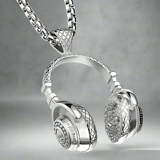 HEADPHONE SILVER (A) - Alloy Pendant with Stainless Steel 24inch Round Box Chain for Men, American trending Style for Men & Boy — SS Pendant/ Necklace for Men | THE MEN THING