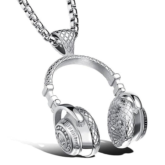 HEADPHONE - Titanium Steel Pendant with 24inch Round Box Chain for Men & Boys — SS Pendant/ Necklace for Men | THE MEN THING