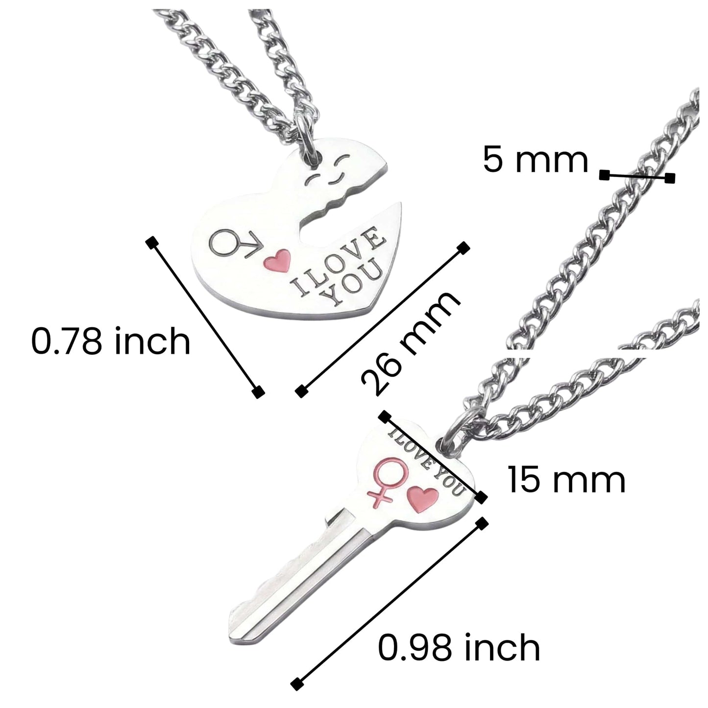 HEART LOCK KEY LOVE - Pure Titanium Steel Bar Pendant with 23inch Cuban Chain for Men & Boys - THE MEN THING