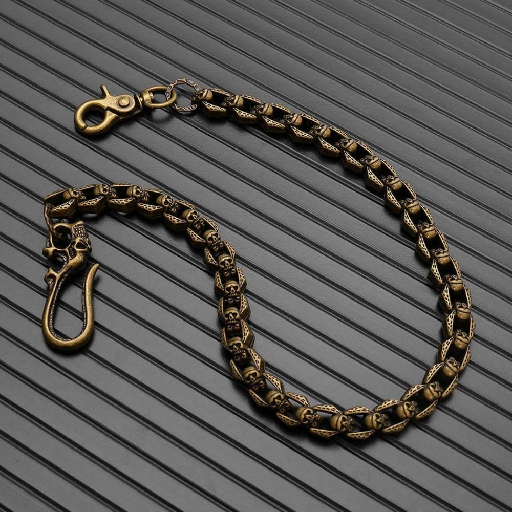 HELLBONE LINK - Antique Gold 14mm Skull Heavy Biker Chain for Jeans with Lobster Clasps for Men & Boys - 20 inch — Biker Fashion for Men | THE MEN THING