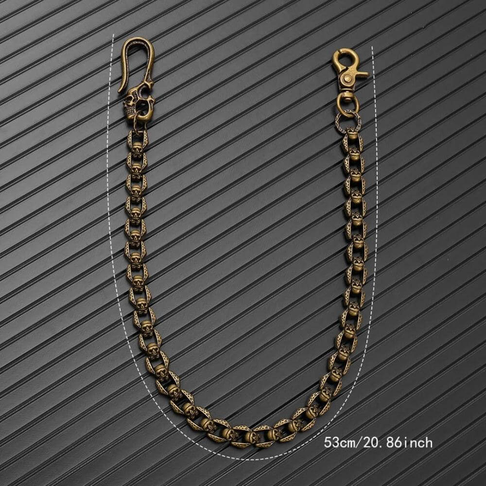HELLBONE LINK - Antique Gold 14mm Skull Heavy Biker Chain for Jeans with Lobster Clasps for Men & Boys - 20 inch — Biker Fashion for Men | THE MEN THING