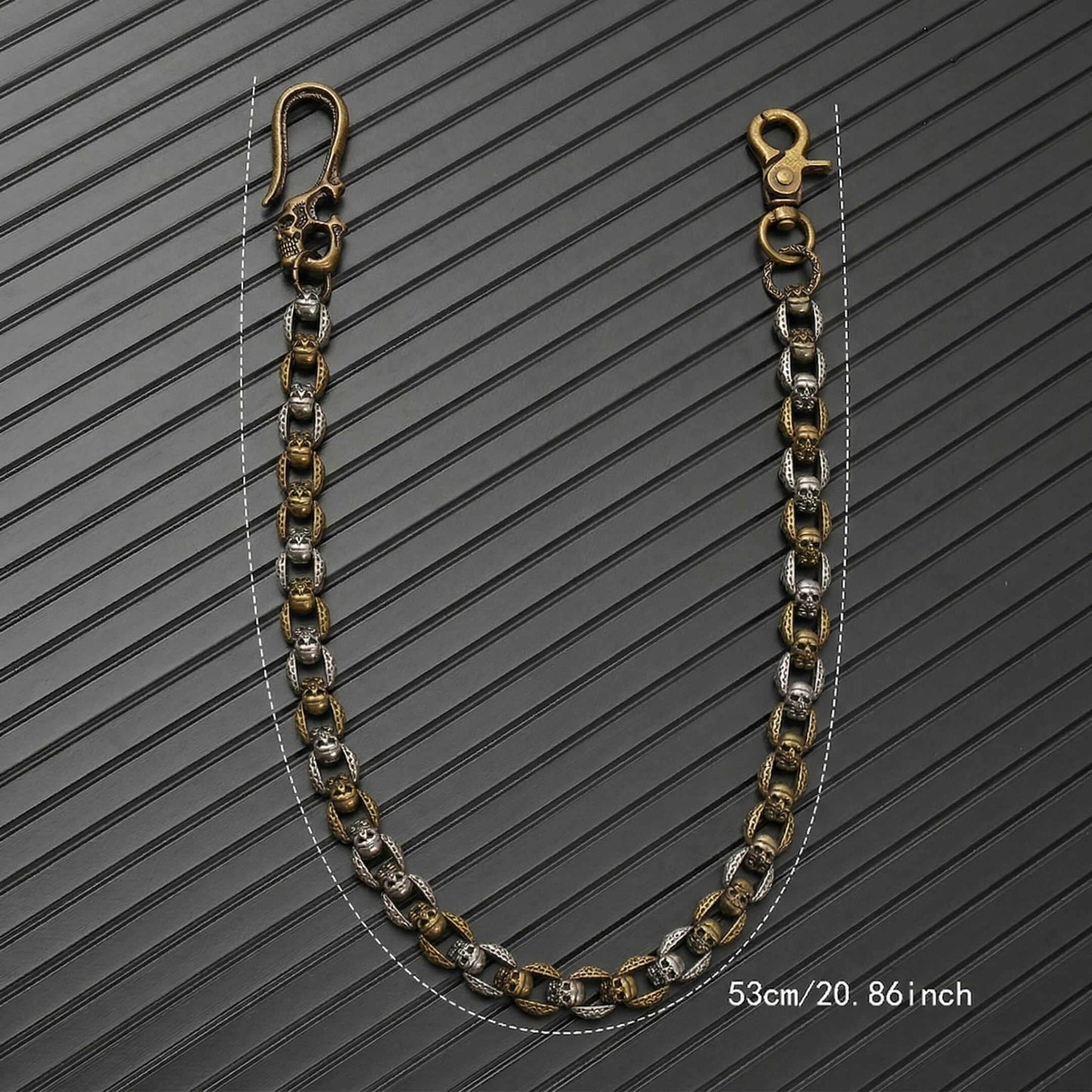 HELLBONE LINK - Antique Steel Gold 14mm Titanium Steel Skull Heavy Biker Chain for Jeans with Lobster Clasps for Men & Boys - 20 inch — Biker Fashion for Men | THE MEN THING