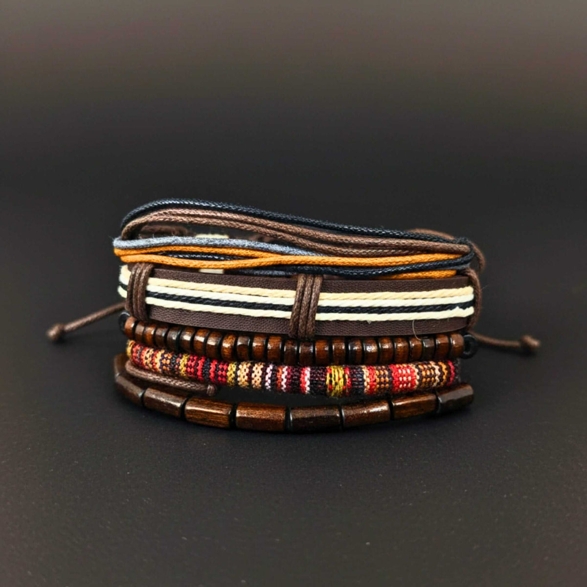 HERITAGE NOMAD - 5 Pcs Genuine Leather Adjustable Bracelet Set for Men & Boys (8 inch) — Leather Bracelet for Men | THE MEN THING