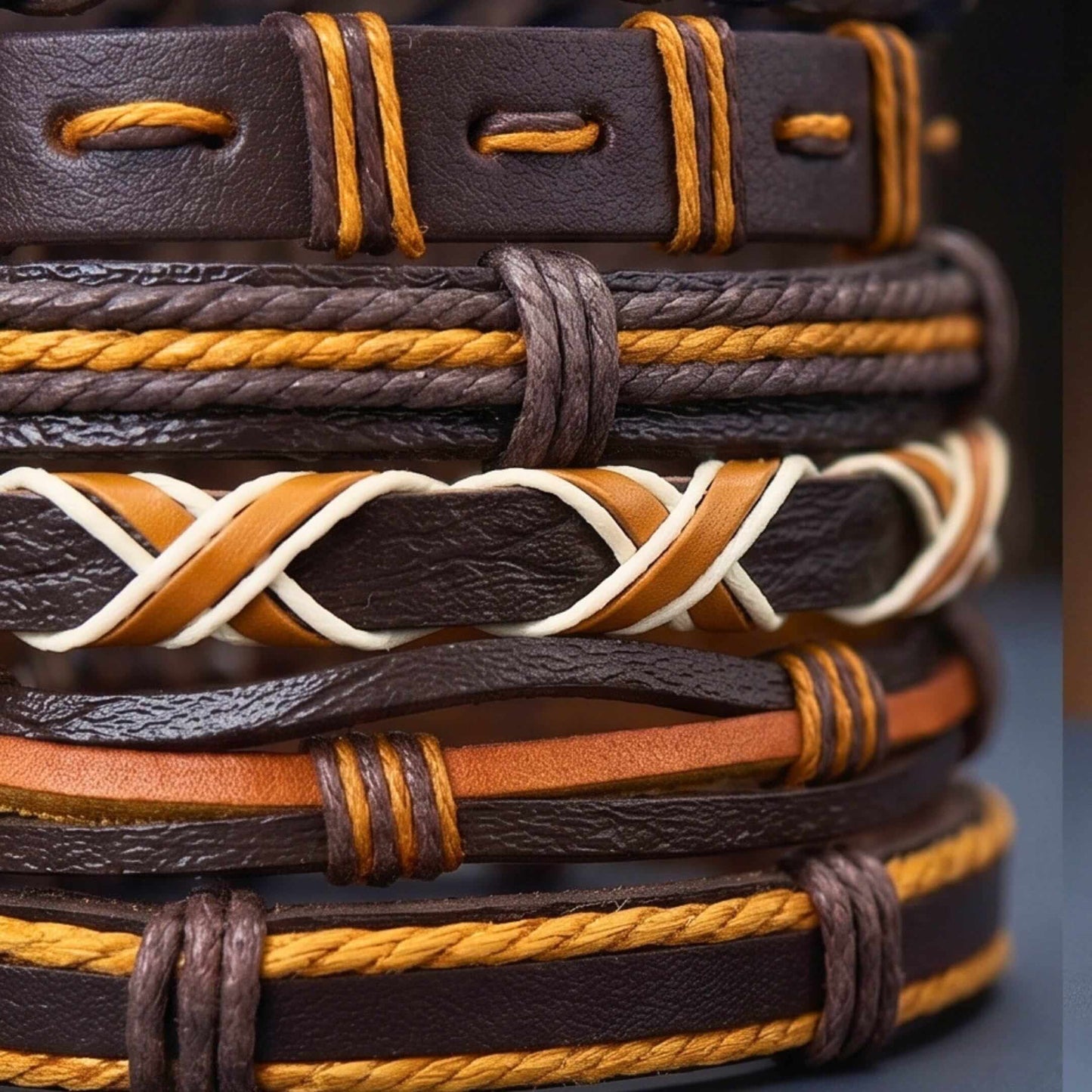 HERITAGE WEAVE - 6 Pcs Genuine Leather Adjustable Bracelet for Men & Boys — Leather Bracelet for Men | THE MEN THING