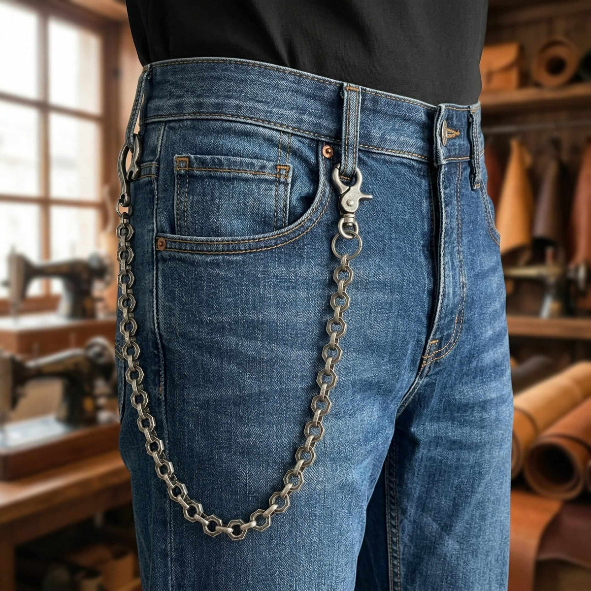 HEX FORGE - Antique Gunmetal 15mm Titanium Steel Skull Heavy Biker Chain for Jeans with Lobster Clasps for Men & Boys - 19 inch — Biker Fashion for Men | THE MEN THING