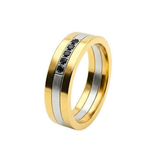 IMPERIAL AXIS RING - Pure Stainless Steel Men’s Steel-Gold-Plated Ring (Size : 17-22-27) - THE MEN THING