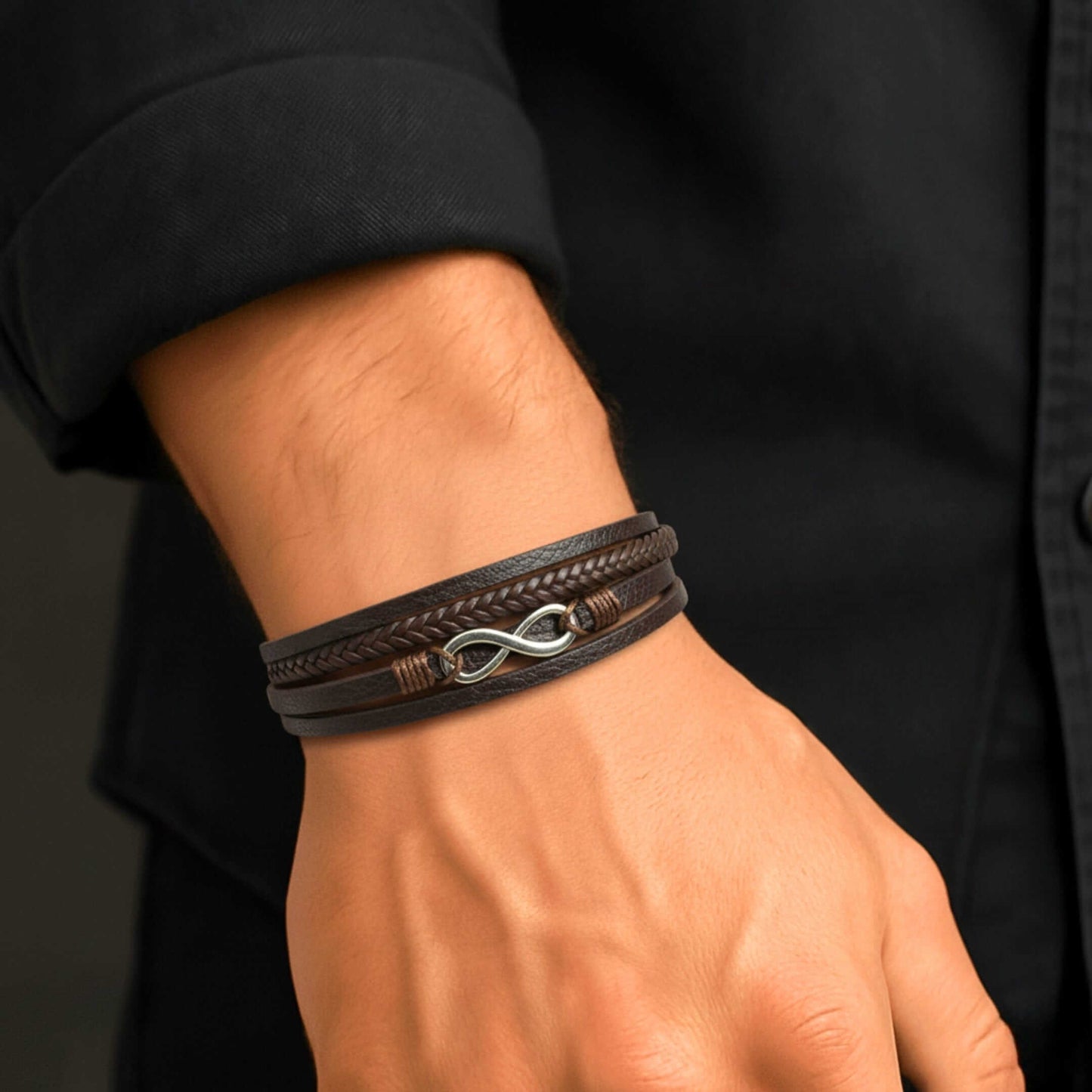 INFINITE ROGUE - Dark Brown 25mm Genuine Leather Bracelet with Stainless Steel Magnetic Buckle for Men & Boys (8 inch) — Leather Bracelet for Men | THE MEN THING