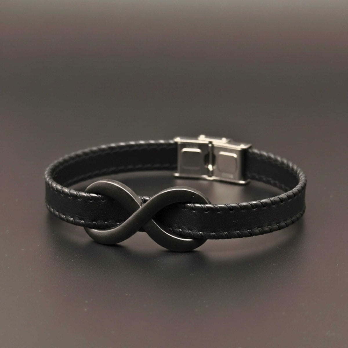 INFINITY NOIR - Black 10mm Genuine Leather Bracelet with Stainless Steel Fold-Over Push Clasp for Men & Boys (8 inch) — Leather Bracelet for Men | THE MEN THING