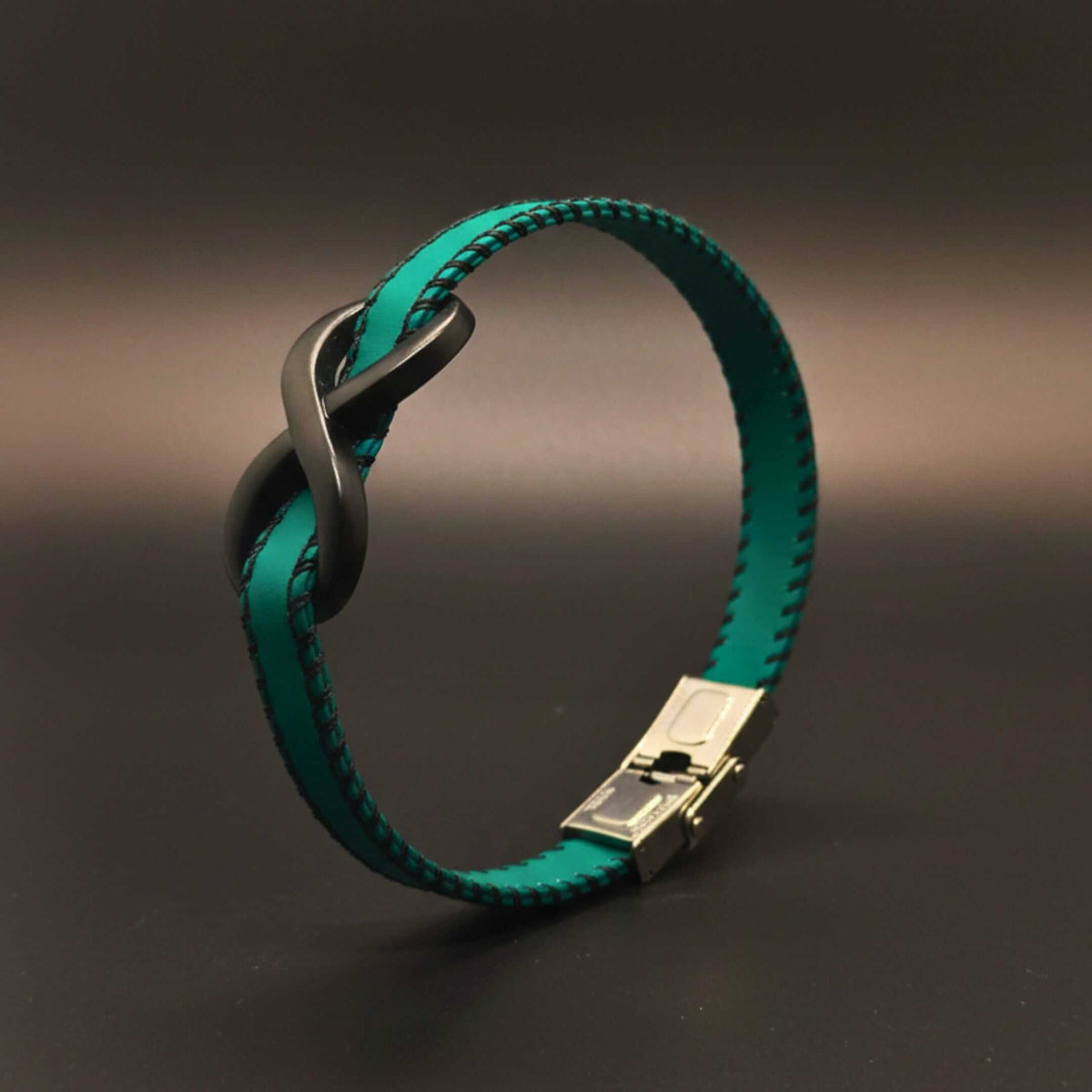 INFINITY NOIR - Teal Green 10mm Genuine Leather Bracelet with Stainless Steel Fold-Over Push Clasp for Men & Boys (8 inch) — Leather Bracelet for Men | THE MEN THING