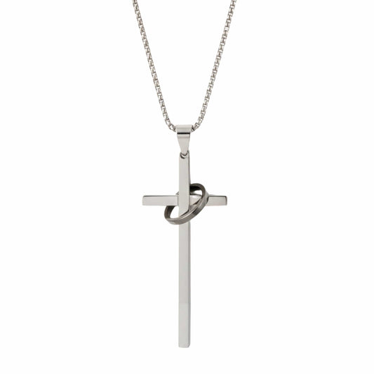 INTERLOCK RING CROSS - 29mm Pure Titanium Steel Pendant with 27inch Round Box 4mm Chain for Men & Boys - THE MEN THING