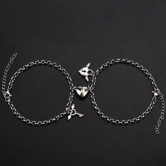 INTERLOCKING HEART - Pure Stainless Steel with Lobster Clasp for Men and Couples Bracelet (7inch with Adjustable chain) - THE MEN THING