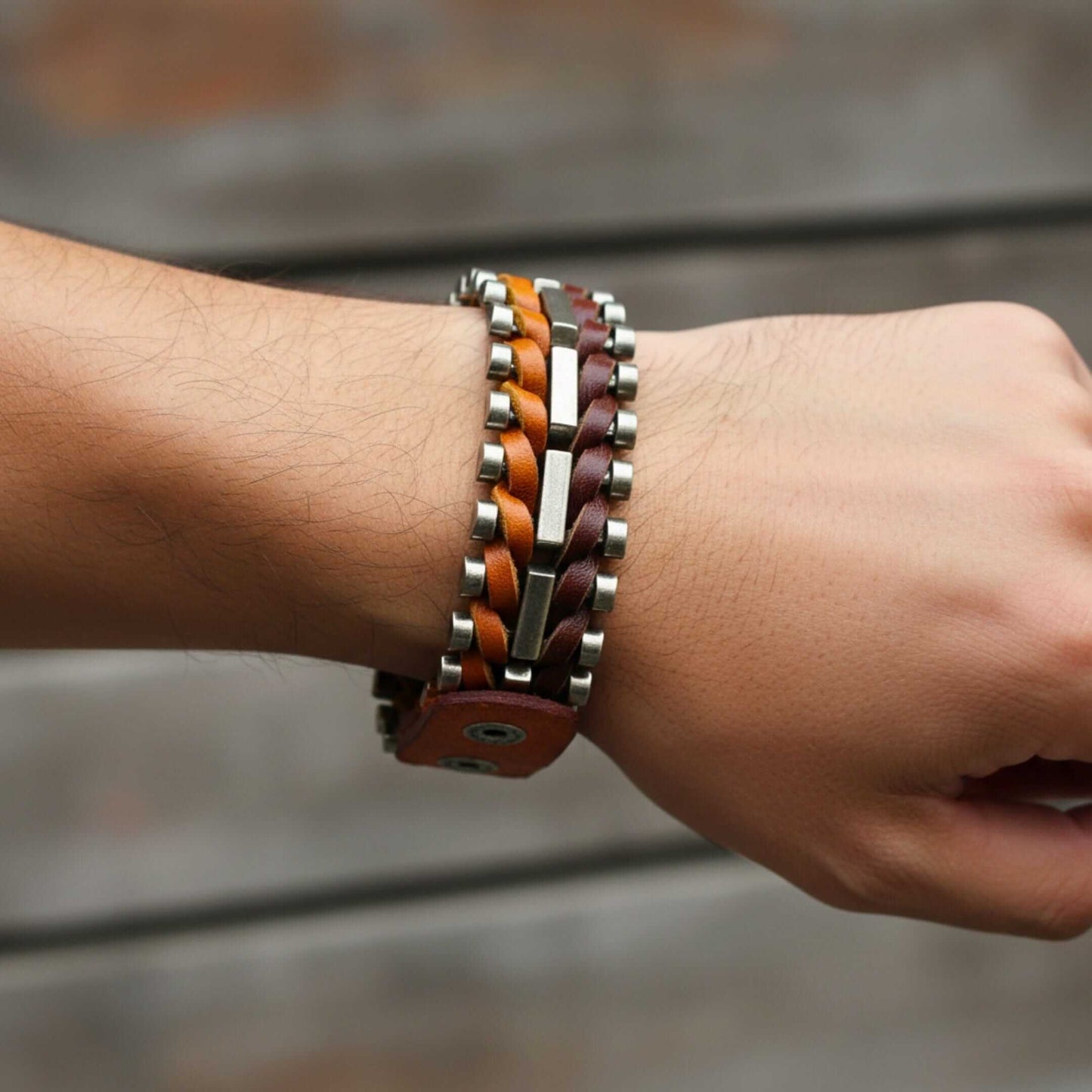 IRONWEAVE - 20.5mm Brown Genuine Leather Adjustable Bracelet for Men & Boys (8.8 inch) — Leather Bracelet for Men | THE MEN THING