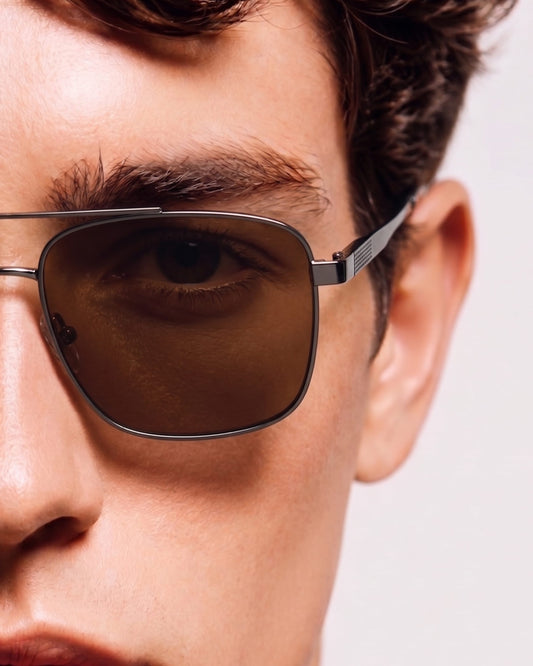 J3293 - GLACIER LUXE - HD Polarised Sunglasses for Men - UV400 Protection, Stainless Steel Frame - Tea Lenses - THE MEN THING