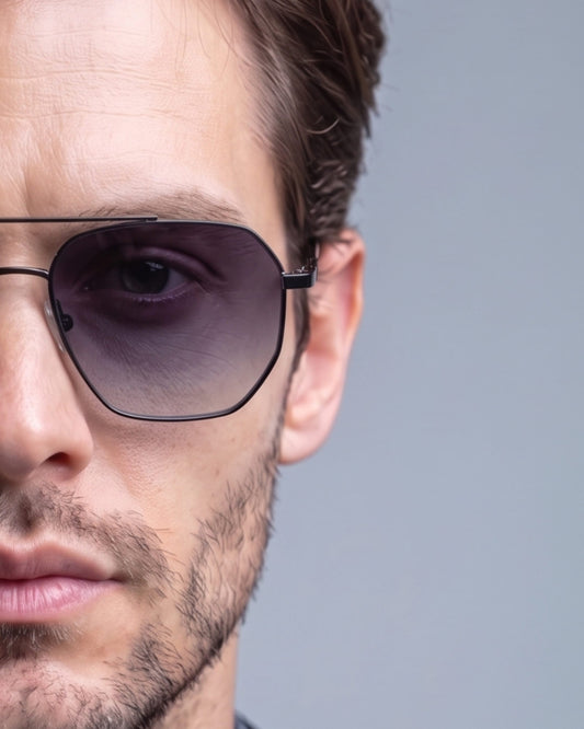J3337- SPECTRA NOIR- HD Polarised Sunglasses for Men - UV400 Protection, Stainless Steel Frame - Black Frame with Gradient Grey Lens - THE MEN THING