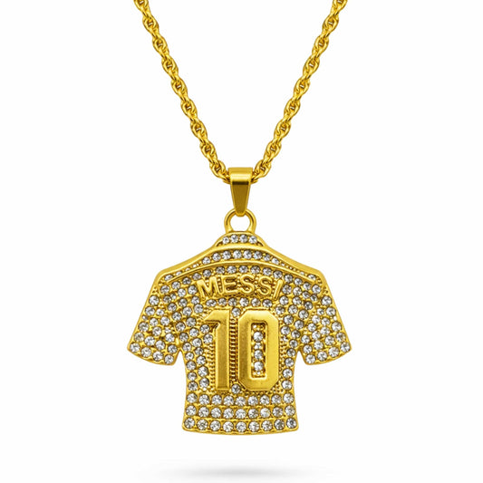 JERSEY 10 - GOLDEN - 45mm Pure Titanium Steel Pendant with 24inch Twisted 4mm Golden Chain for Men & Boys - THE MEN THING