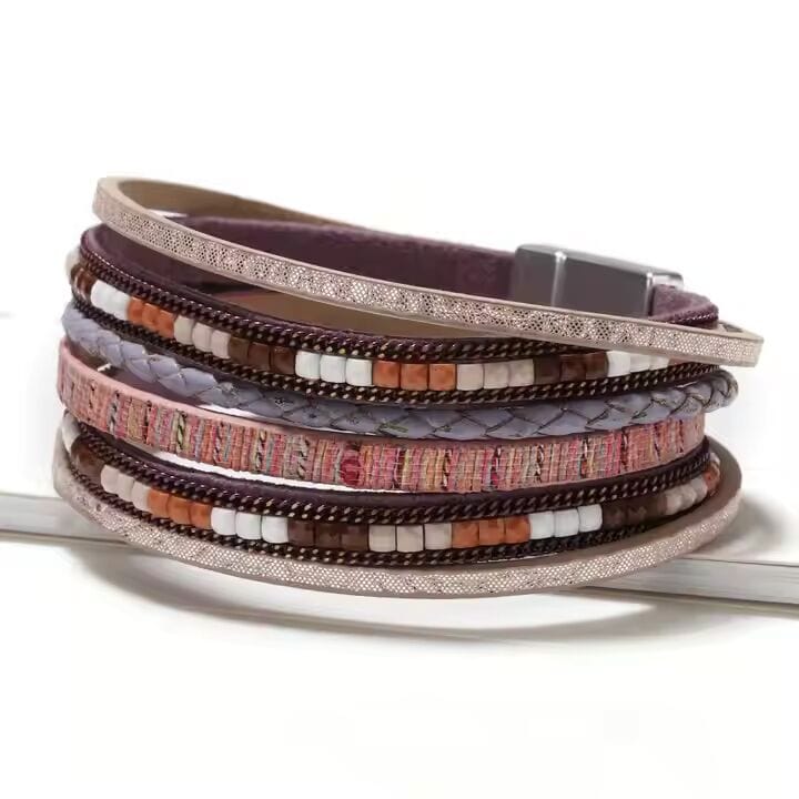 JETSETTER’S EDGE - Pink Genuine Braided Leather Bracelet Set for Men & Boys (8 inch) - THE MEN THING