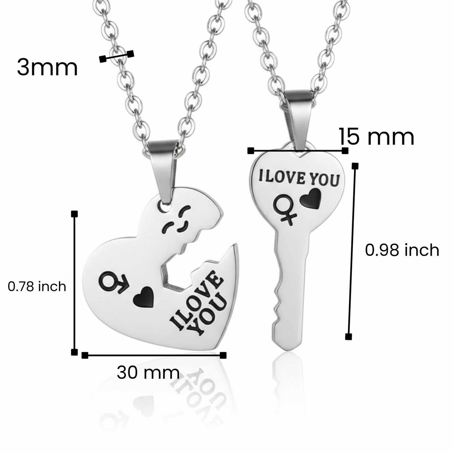 KEY TO MY HEART - Pure Titanium Steel Pendant with 23inch Round Rolo Chain for Men & Boys — SS Pendant/ Necklace for Men | THE MEN THING