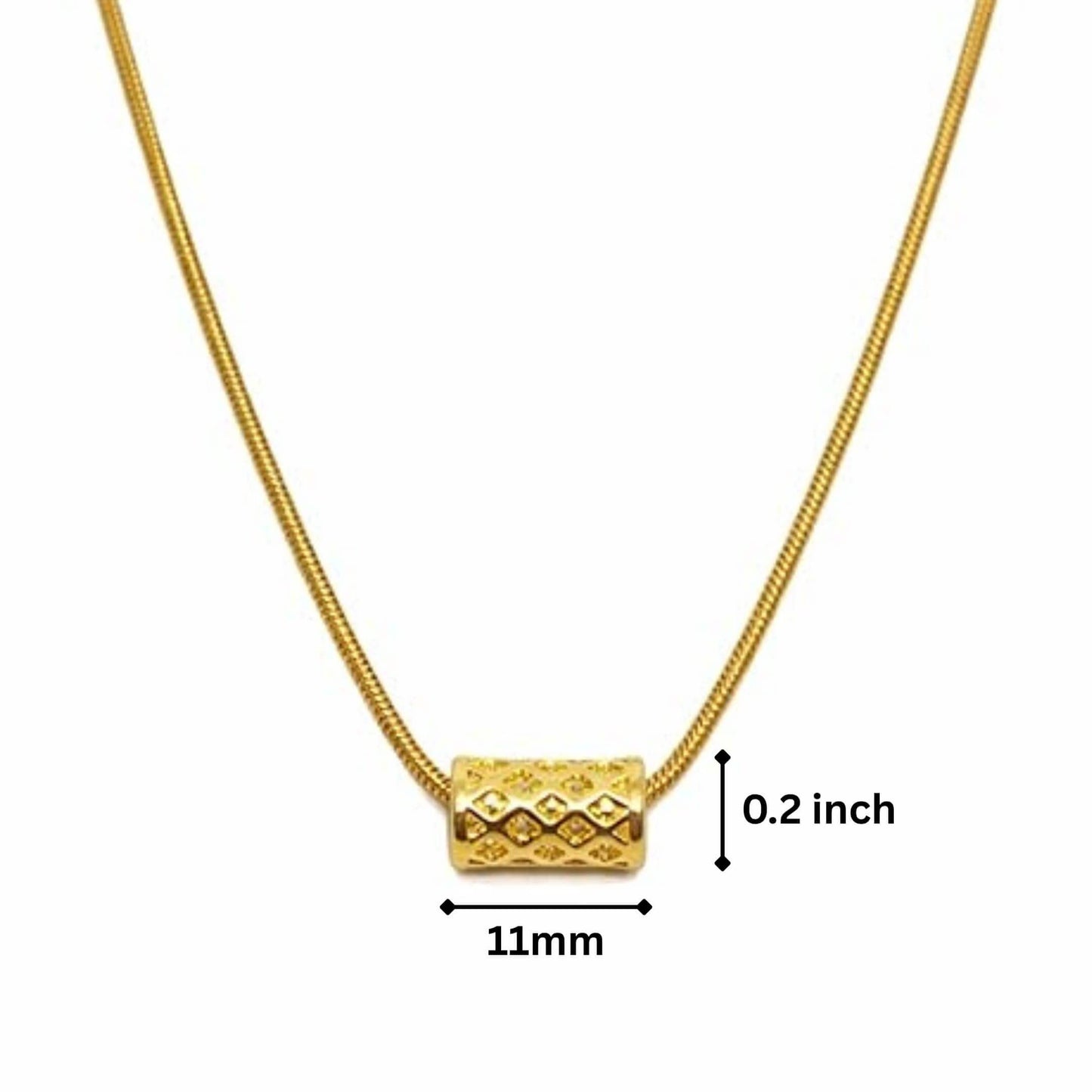 LATTICE CYLINDER - GOLDEN - 11mm Pure Titanium Steel Pendant with 19 to21 inch Adjustable Snake 3mm Golden Chain for Men & Boys — SS Pendant/ Necklace for Men | THE MEN THING