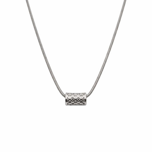 LATTICE CYLINDER - STEEL - 7mm Pure Titanium Steel Pendant with 19inch Snake 3mm Steel Chain for Men & Boys - THE MEN THING
