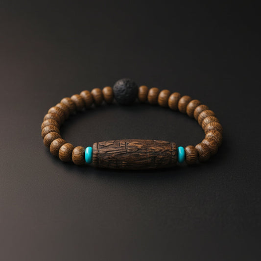 LAVA SAGE - 10mm Wooden Beads Bracelet with Natural Stone - Adjustable Bracelet - THE MEN THING