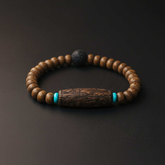 LAVA SAGE - 10mm Wooden Beads Bracelet with Natural Stone - Adjustable Bracelet — Bead Bracelets for Men | THE MEN THING