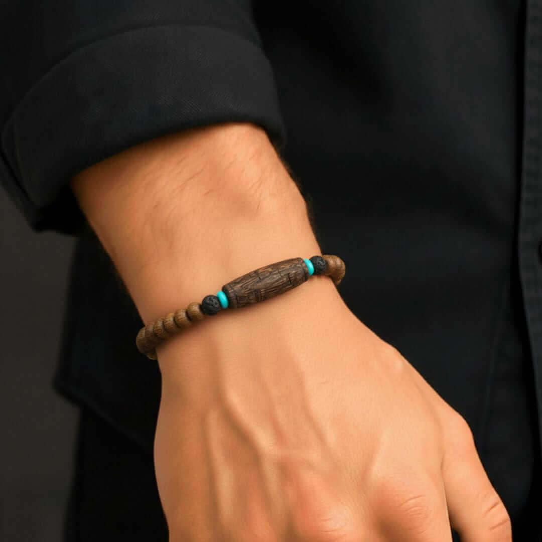LAVA SAGE - 10mm Wooden Beads Bracelet with Natural Stone - Adjustable Bracelet — Bead Bracelets for Men | THE MEN THING