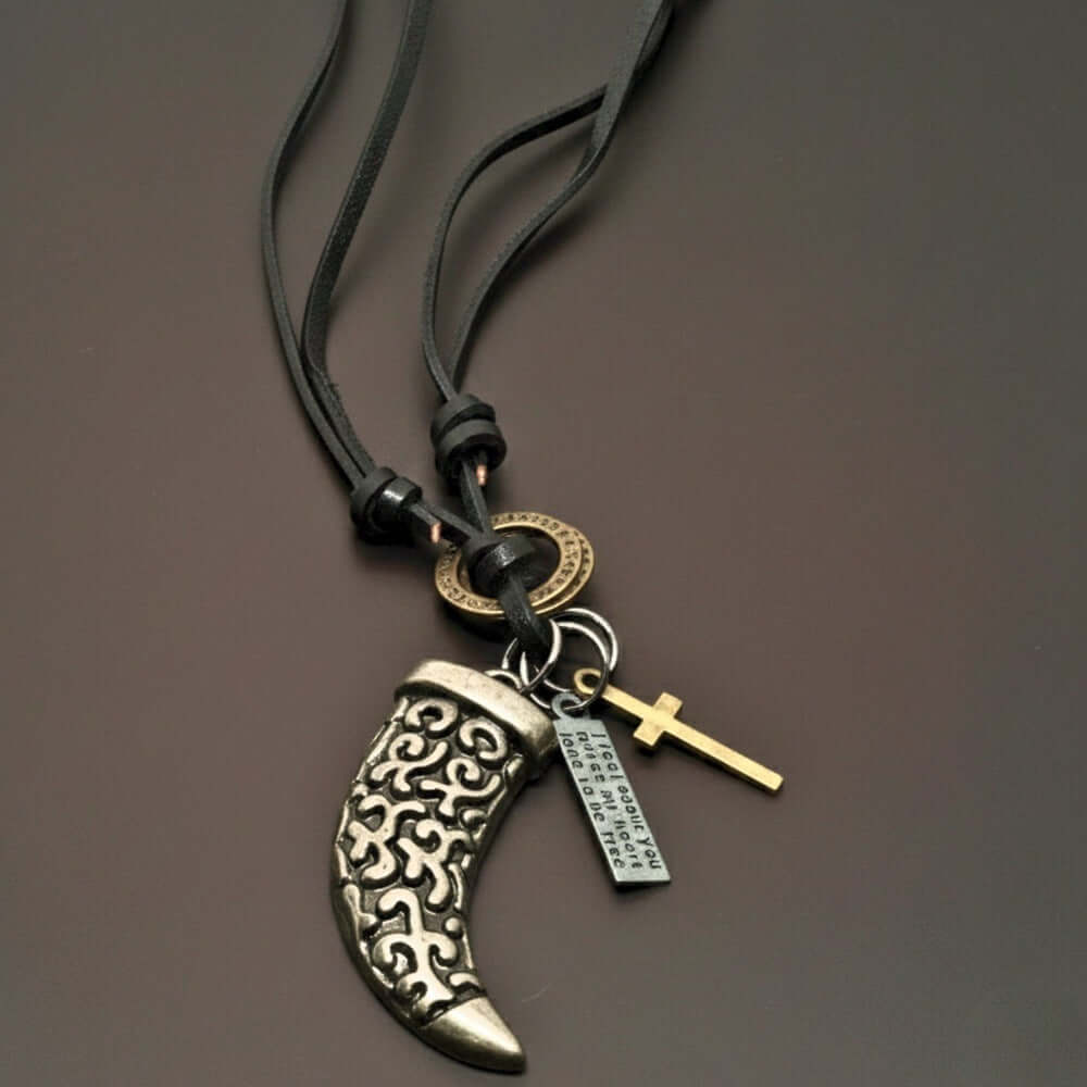 LEGION FANG - SILVER – 2-Inch Pure Stainless Steel Pendant with Adjustable Leather Rope for Men & Boys — Leather Necklace for Men | THE MEN THING