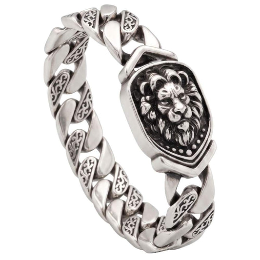 LION EMBLEM - 9mm Stainless Steel, 8.6 inch Hook Box Clasp Bracelet for Men & Boys - THE MEN THING