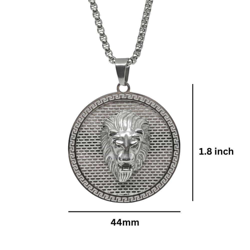 LION REIGN - 37mm Titanium Steel Pendant with 24inch Round Box 5mm Chain for Men & Boys — SS Pendant/ Necklace for Men | THE MEN THING