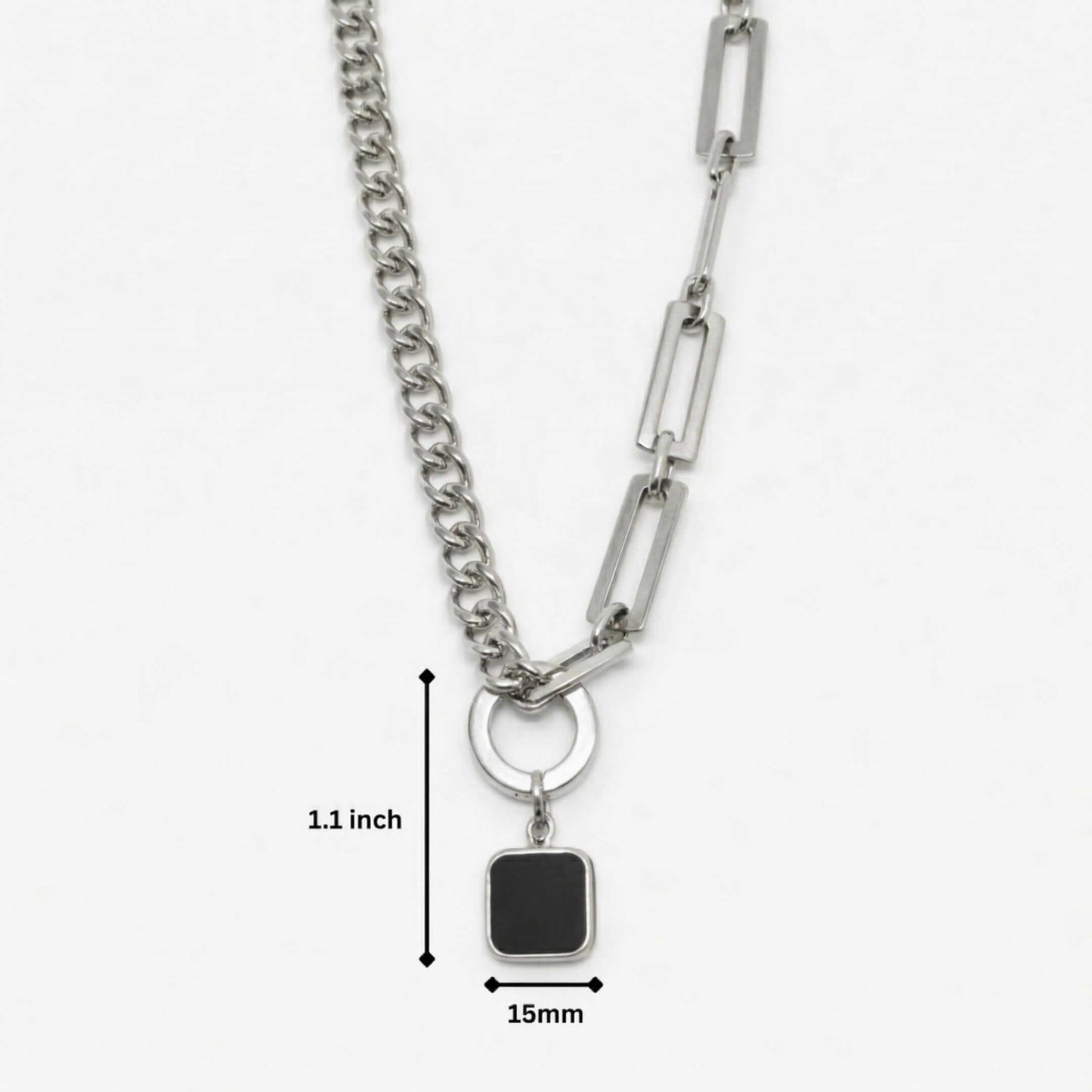 LYNXA NOIR STEEL - 15mm Titanium Steel Pendant with 21 to 23inch Adjustable Cube 6mm Chain for Men & Boys - THE MEN THING