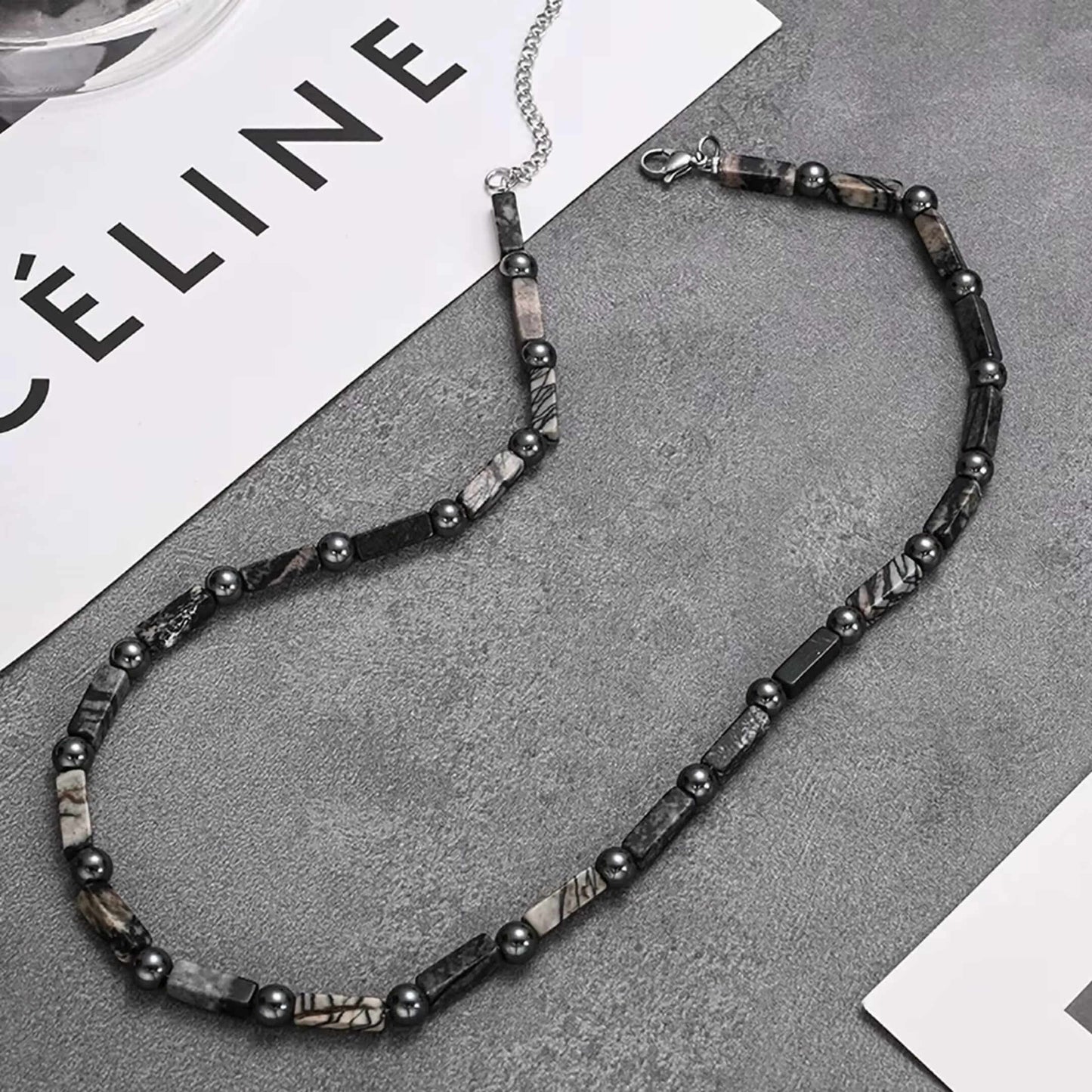 MARBLIX - 5mm Beads Necklace with Natural Stone Mens & Boys (17-19 inch with adjustable cable chain) — Pearl / Bead Necklace for Men | THE MEN THING