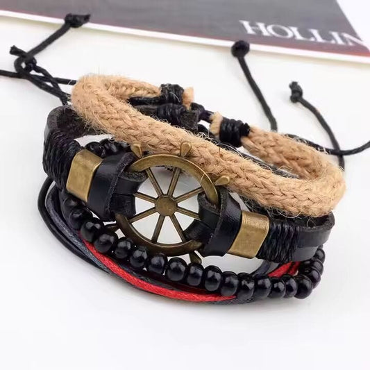 MARINER’S EDGE - 4 Pcs Genuine Braided Leather Bracelet Set for Men & Boys (8 inch) - THE MEN THING