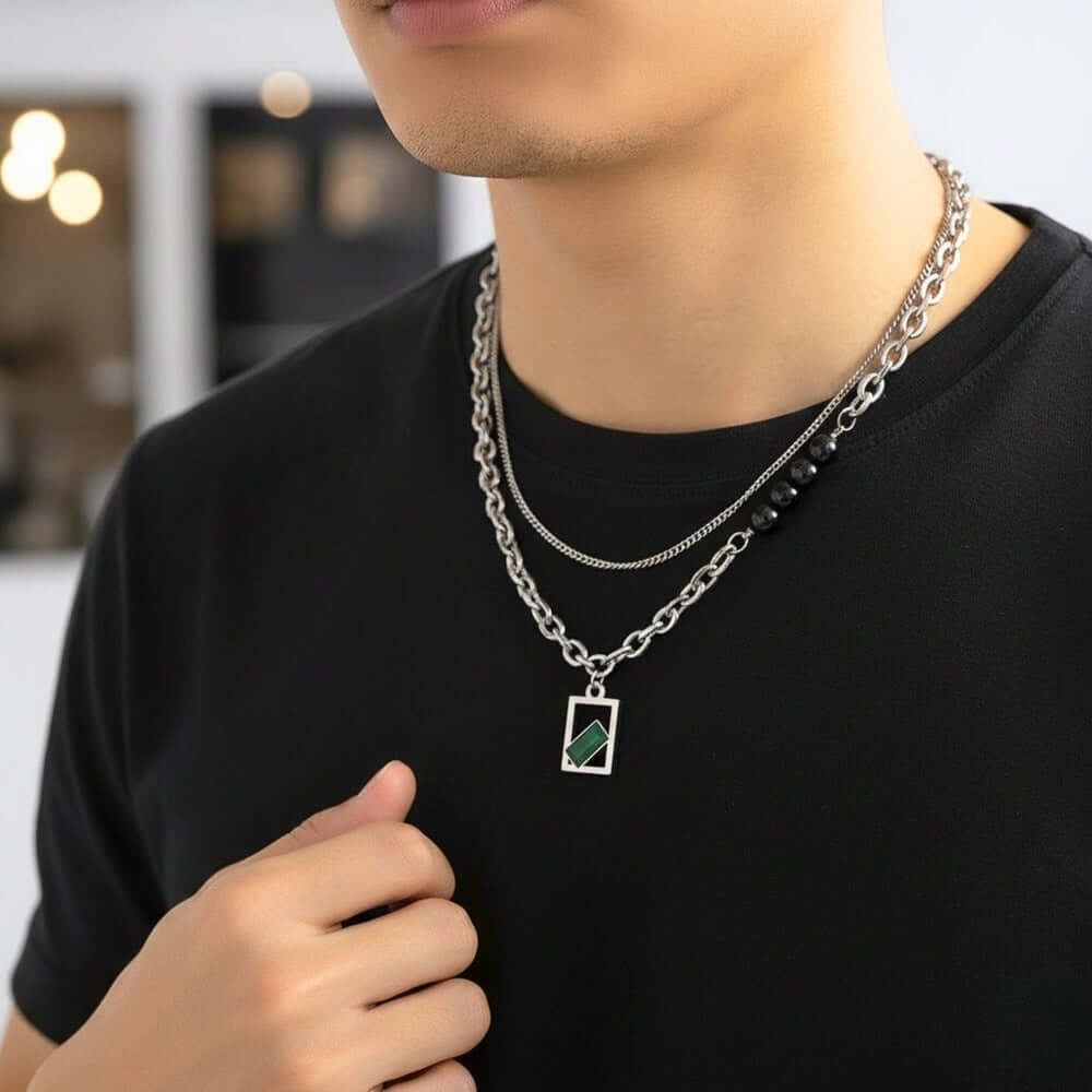 MATRIX EMERALD - 16mm Titanium Steel Pendant with 22inch Chain for Men & Boys with adjustable cable chain — SS Pendant/ Necklace for Men | THE MEN THING
