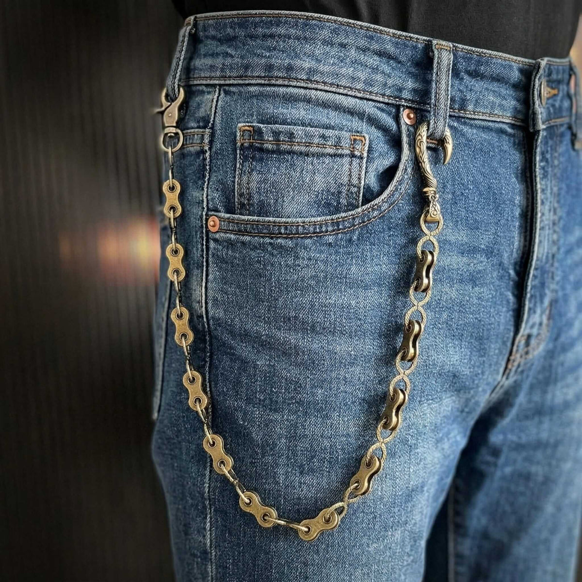 MECHLINK - Antique Gold 12mm Titanium Steel Skull Heavy Biker Chain for Jeans with Lobster Clasps for Men & Boys - 20 inch — Biker Fashion for Men | THE MEN THING