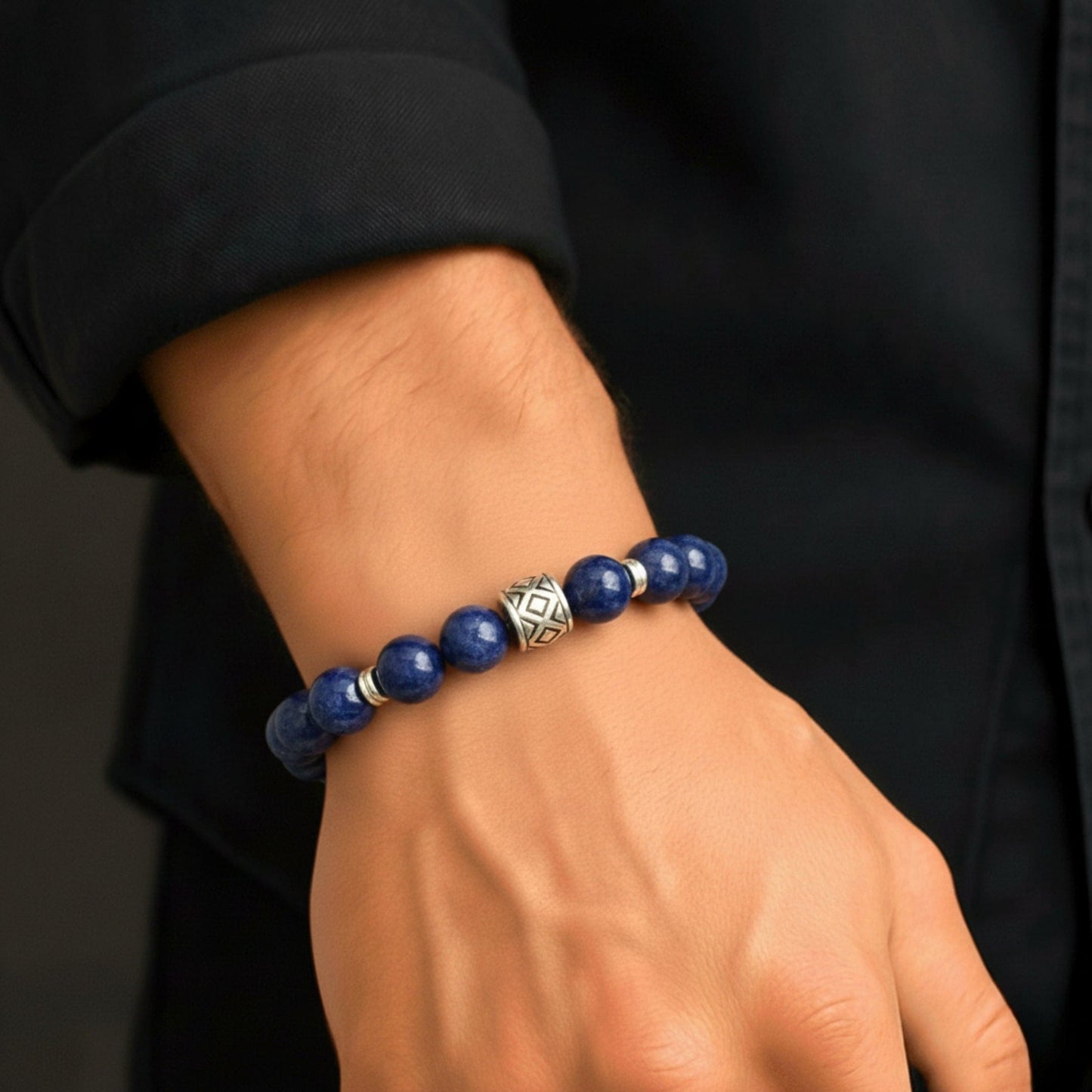 MIDNIGHT NOVA - 12mm Beads Bracelet with Natural Stone - Adjustable Bracelet - THE MEN THING