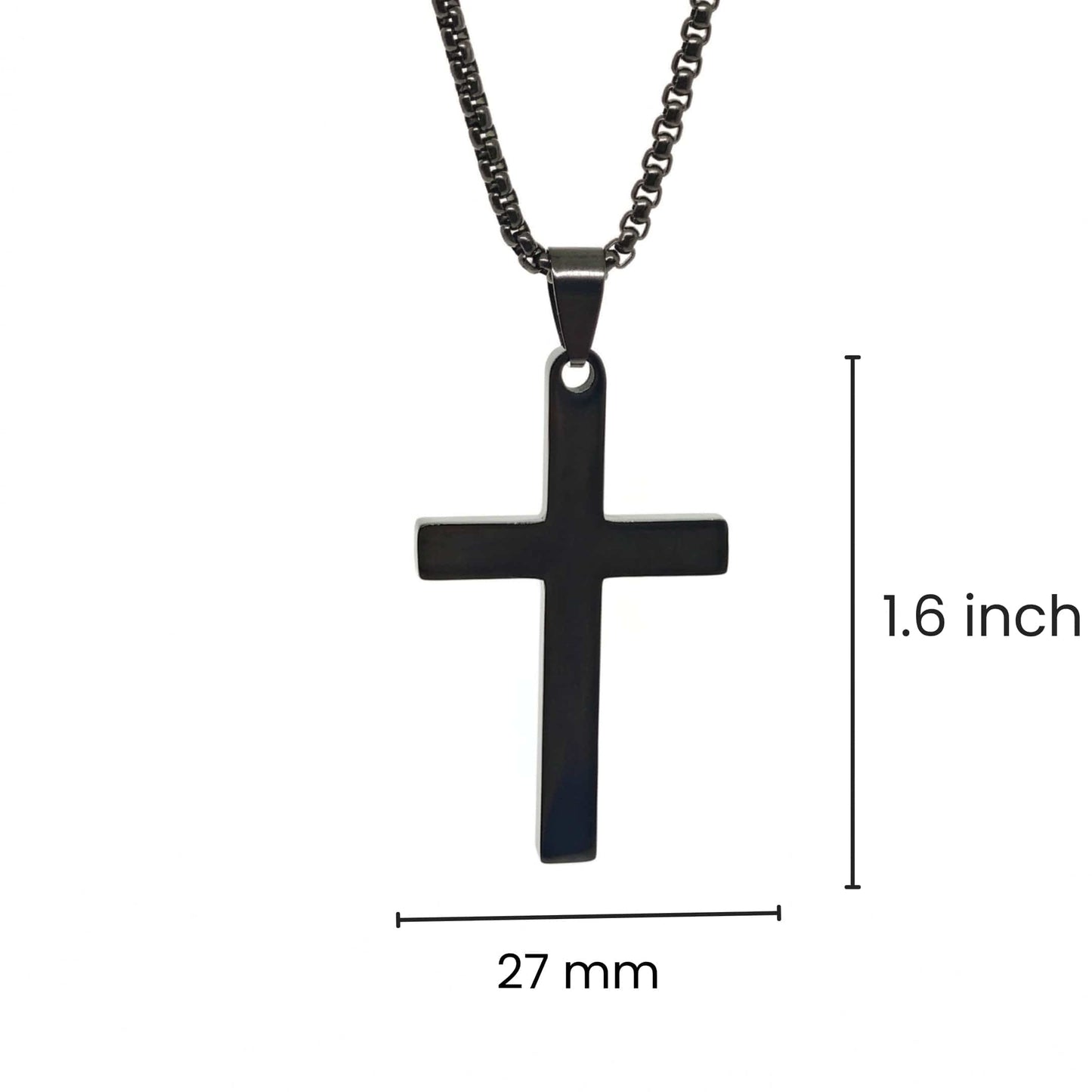 MINIMALIST HOLY CROSS - BLACK - 27mm Pure Titanium Steel Pendant with 23inch Round Box 4mm Chain for Men & Boys — SS Pendant/ Necklace for Men | THE MEN THING