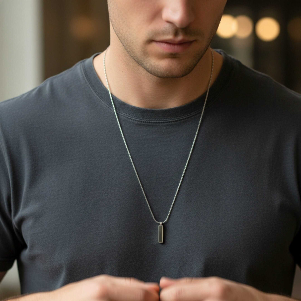 MONO BAR - 5mm Titanium Steel Pendant with 2mm Chain for Men & Boys - 22inch — SS Pendant/ Necklace for Men | THE MEN THING