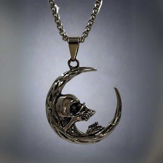 MOON NIGHT SKULL - Alloy Pendant with Stainless Steel 24inch Round Box Chain, European trending Style for Men & Boy — SS Pendant/ Necklace for Men | THE MEN THING