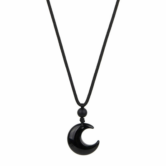 MOONARA BLACK - 26mm Pendant with Adjustable Pure Leather Cord Necklace for Men & Boys — Leather Necklace for Men | THE MEN THING