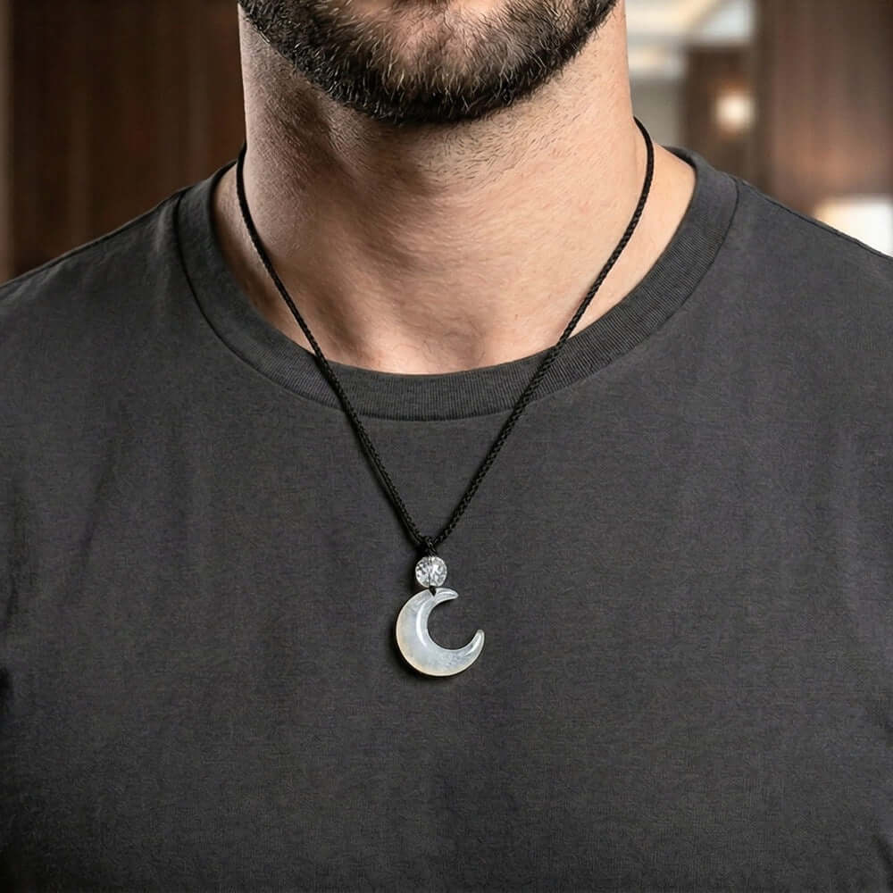 MOONARA WHITE - 26mm Pendant with Adjustable Pure Leather Cord Necklace for Men & Boys — Leather Necklace for Men | THE MEN THING
